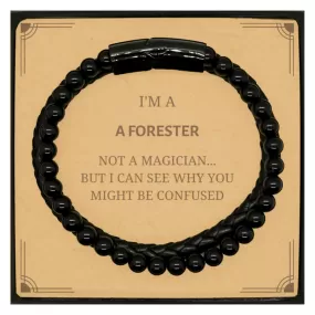 Badass Forester Gifts, I'm Forester not a magician, Sarcastic Stone Leather Bracelets for Forester Birthday Christmas for  Men, Women, Friends, Coworkers