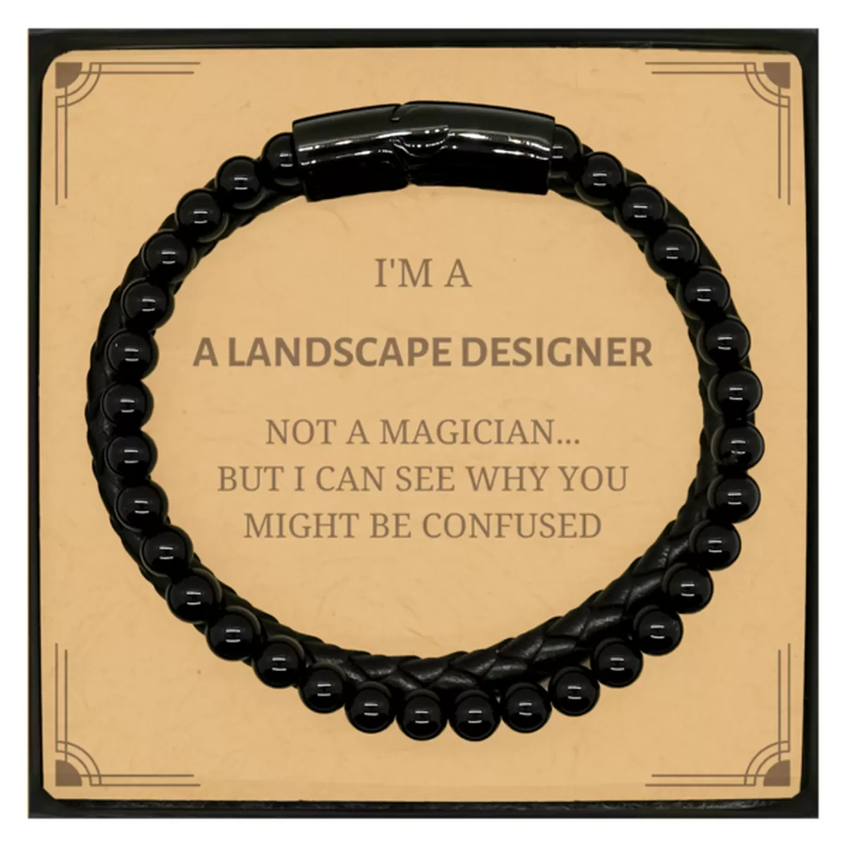 Badass Landscape Designer Gifts, I'm Landscape Designer not a magician, Sarcastic Stone Leather Bracelets for Landscape Designer Birthday Christmas for  Men, Women, Friends, Coworkers