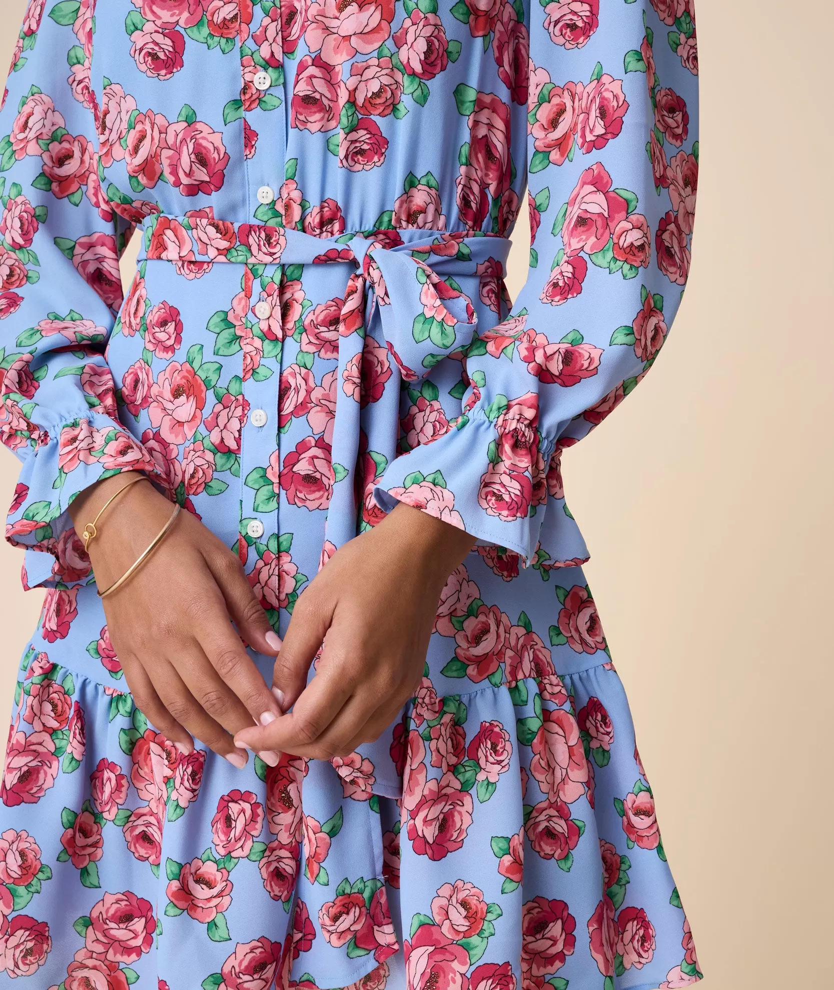 Band Collar Floral April Dress