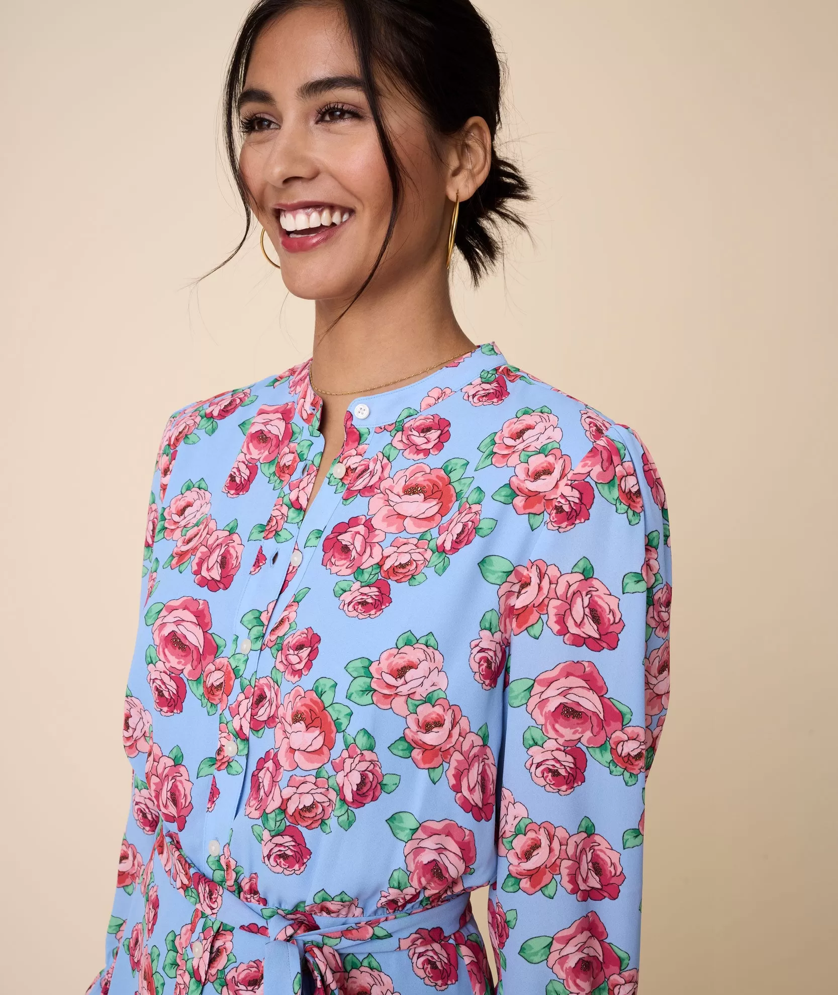 Band Collar Floral April Dress