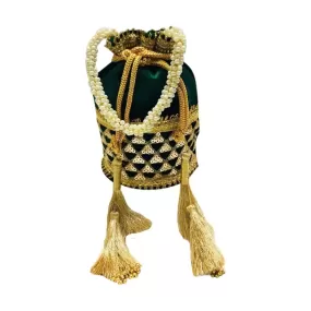 Batua Purse with Pearl handles - Dark Green