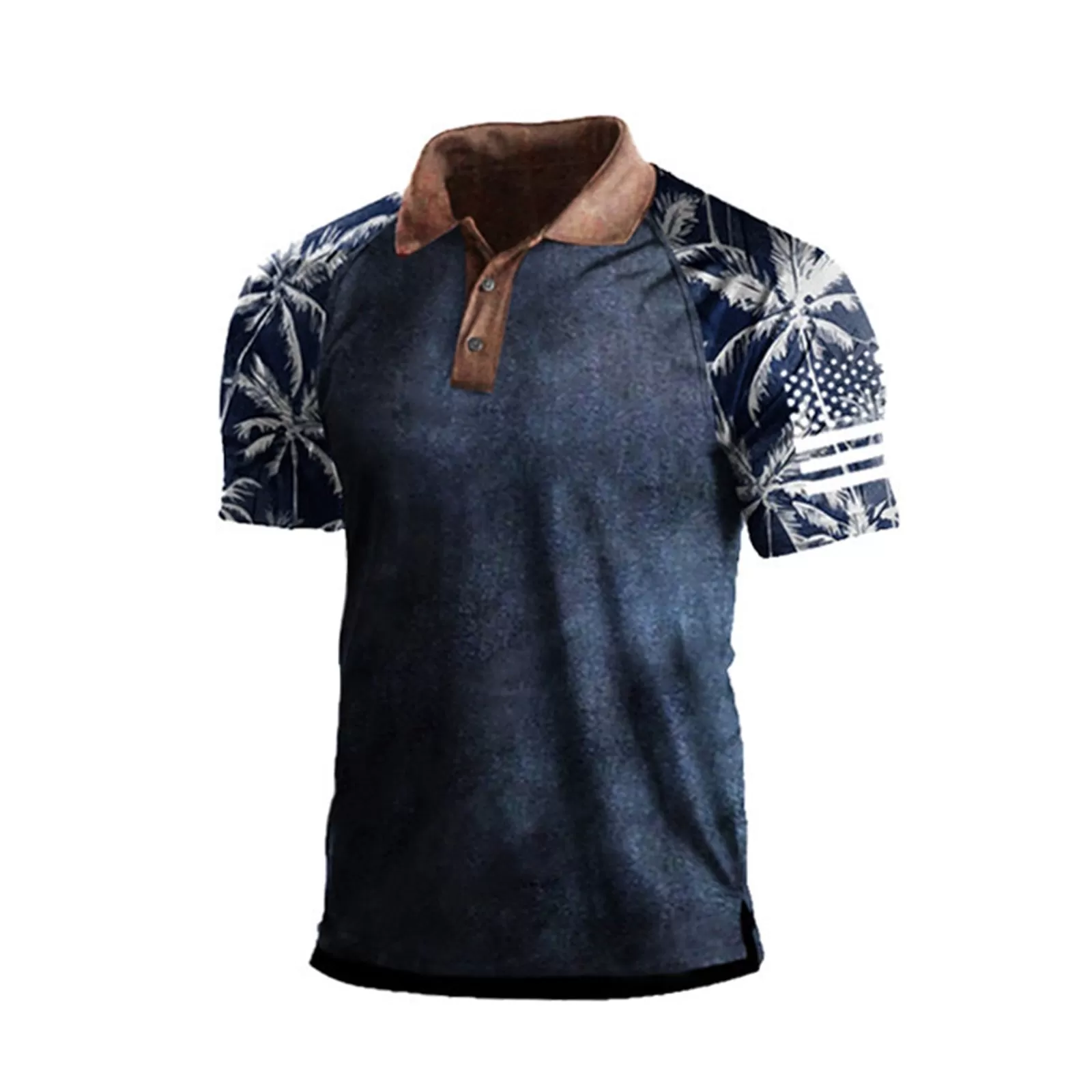 BEACH ZIPPER PRINTED PATCHWORK RAGLAN POLO SHIRT