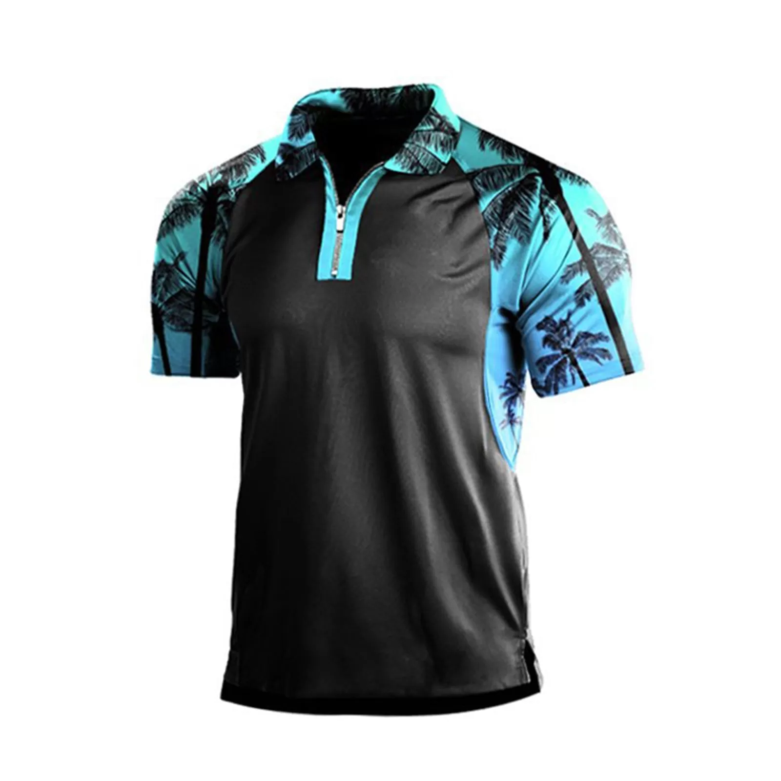 BEACH ZIPPER PRINTED PATCHWORK RAGLAN POLO SHIRT