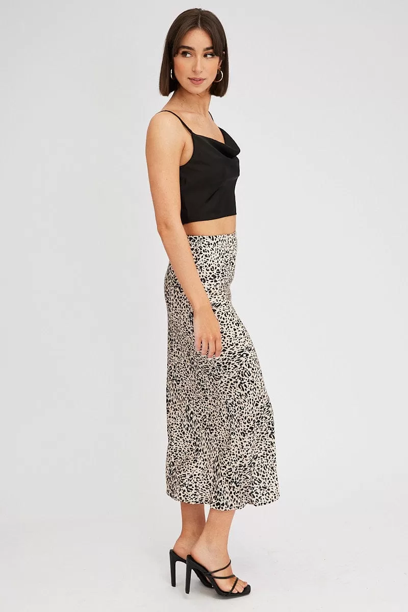 Beige Animal Print Slip Skirt Maxi