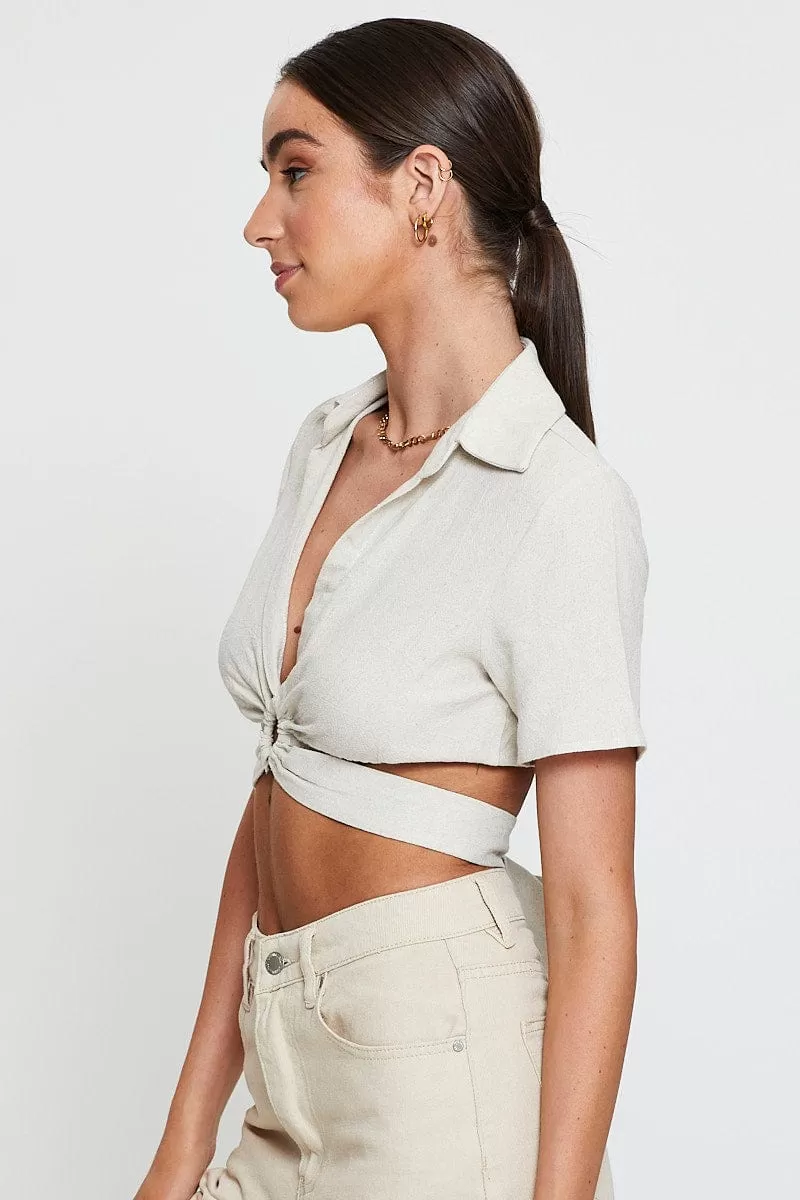 Beige Crop Top Short Sleeve