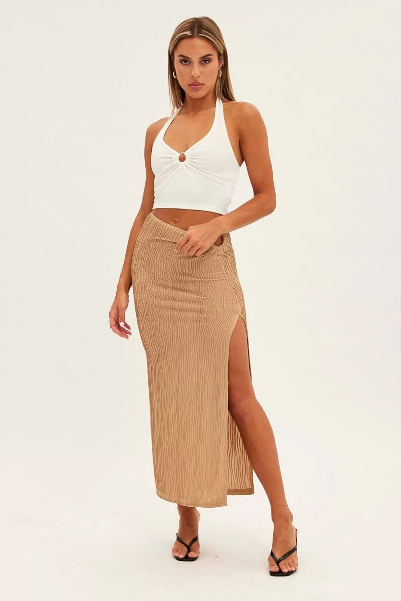 Beige Keyhole Midi Skirt