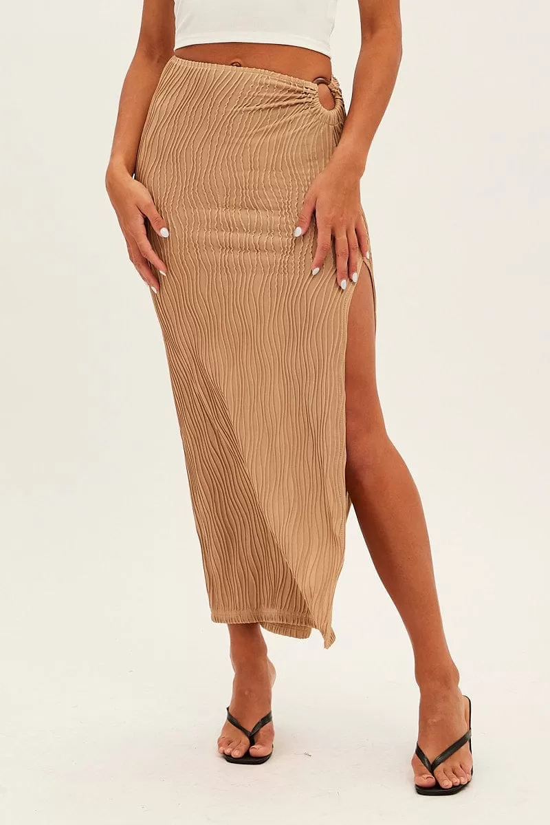 Beige Keyhole Midi Skirt