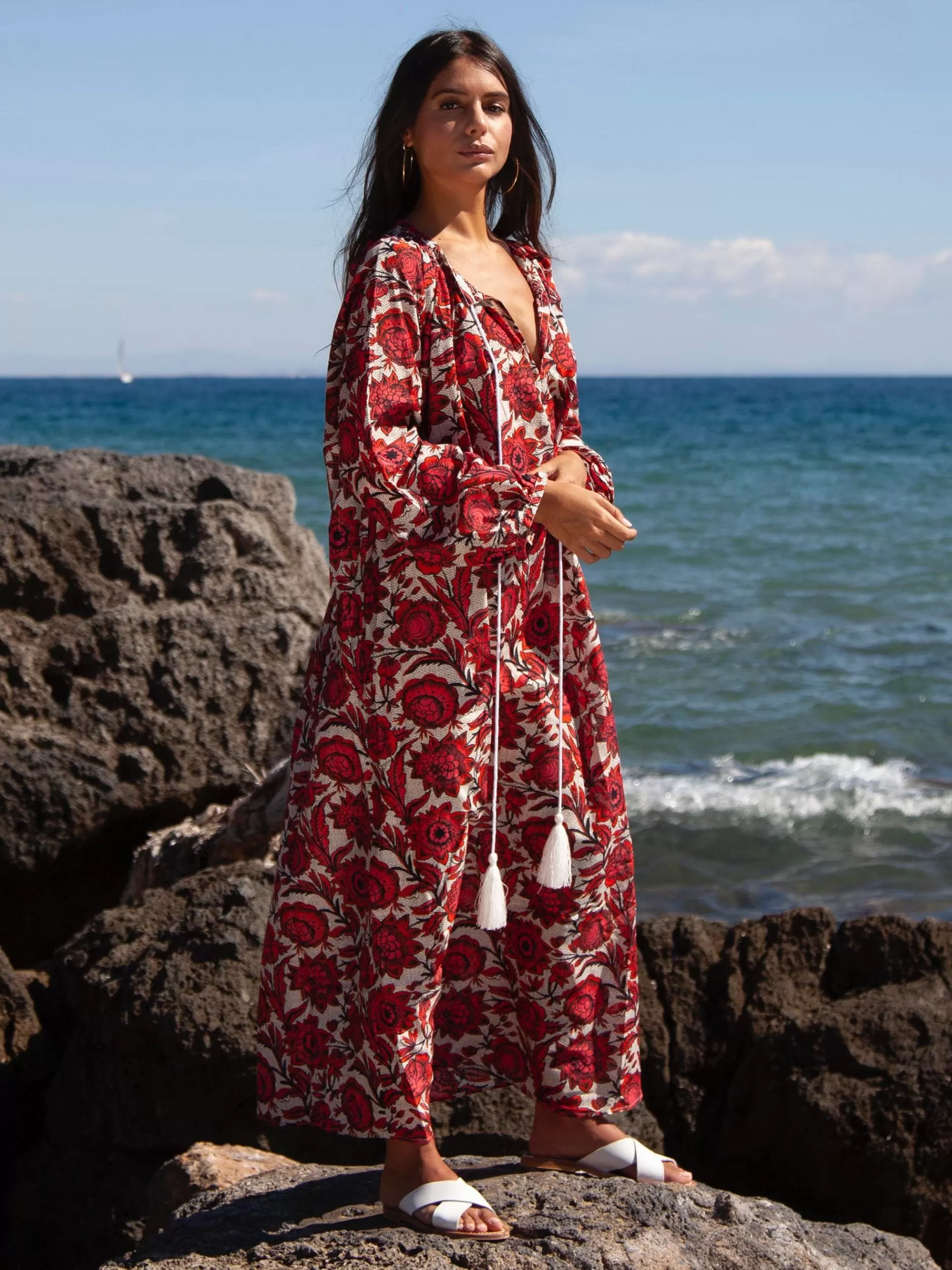 Bella Kaftan Dress | Bali Rouge Print