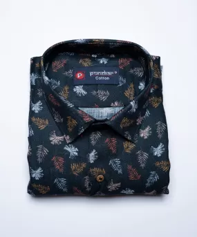 Black Color Leaf Moroccan print Shirt For Men