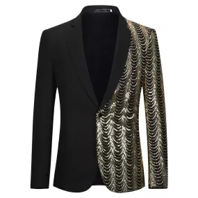 Black Slim Fit Half-Sequin Blazer