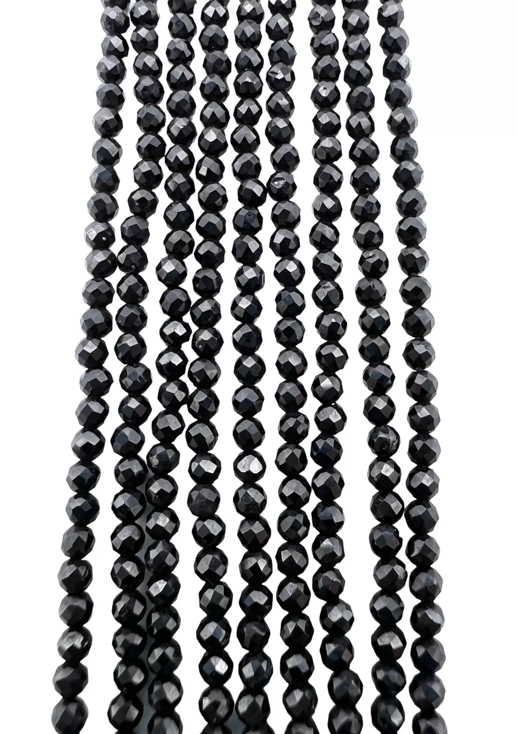 Black Spinel MICRO Faceted 2mm Round Beads, sold in 13 inch Strands (One Strand)