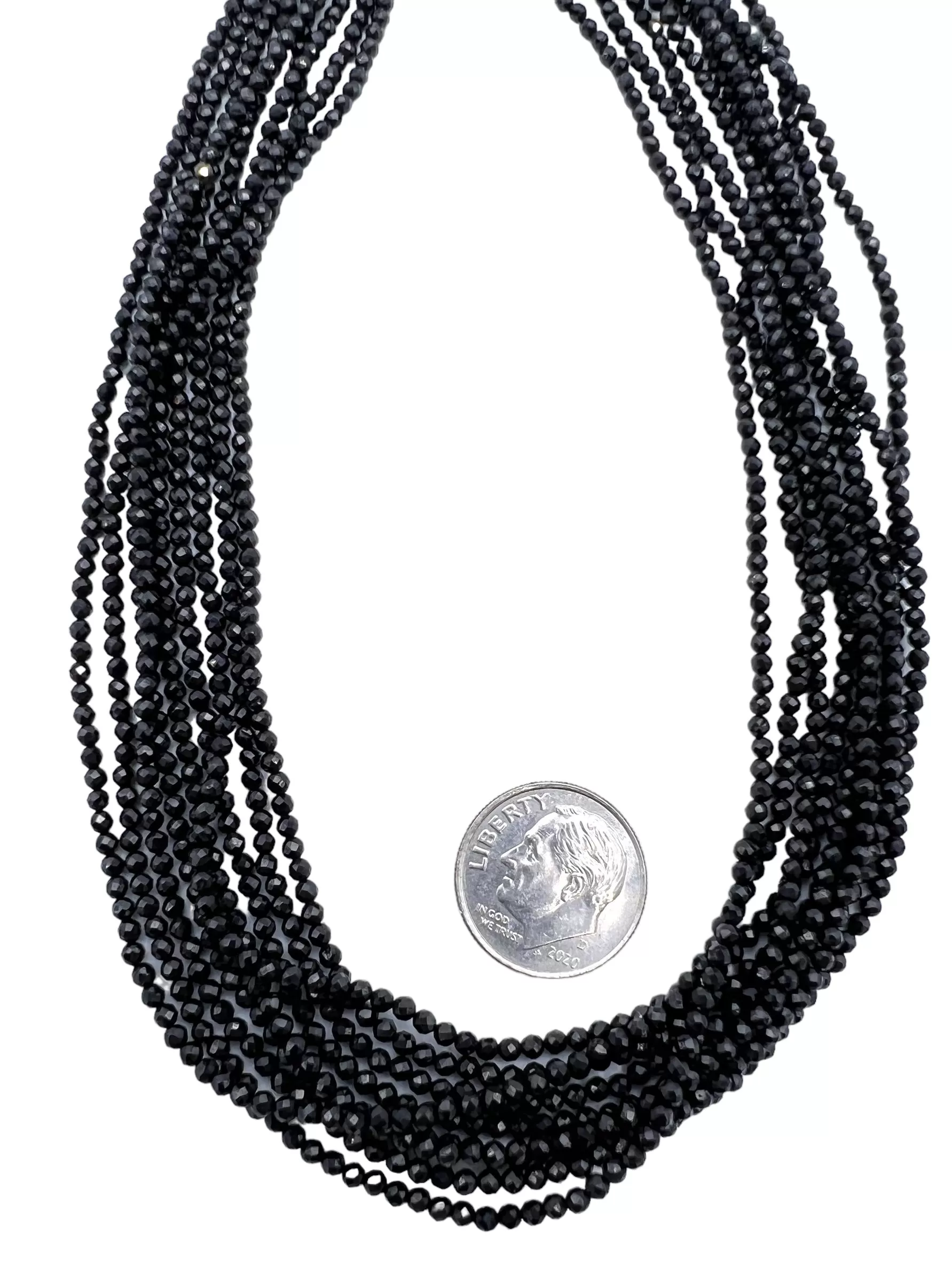 Black Spinel MICRO Faceted 2mm Round Beads, sold in 13 inch Strands (One Strand)