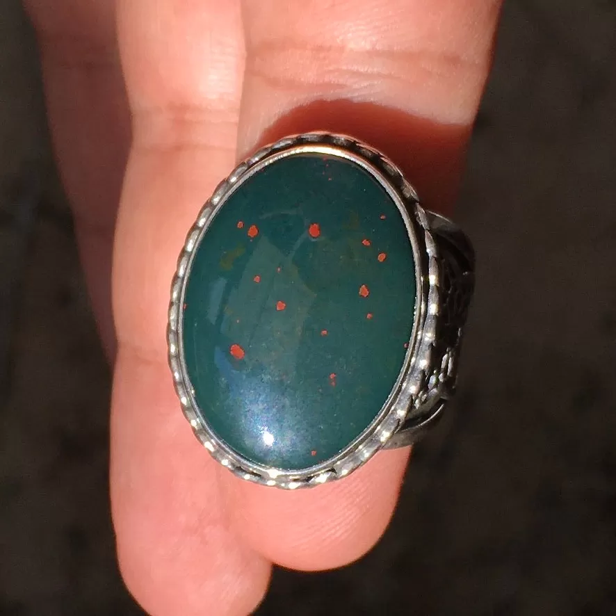 Bloodstone Mens Ring Unique Handmade Sterling Silver Natural Gemstone Heliotrope Turkish Jewelry