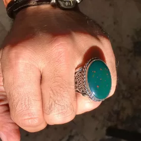 Bloodstone Mens Ring Unique Handmade Sterling Silver Natural Gemstone Heliotrope Turkish Jewelry