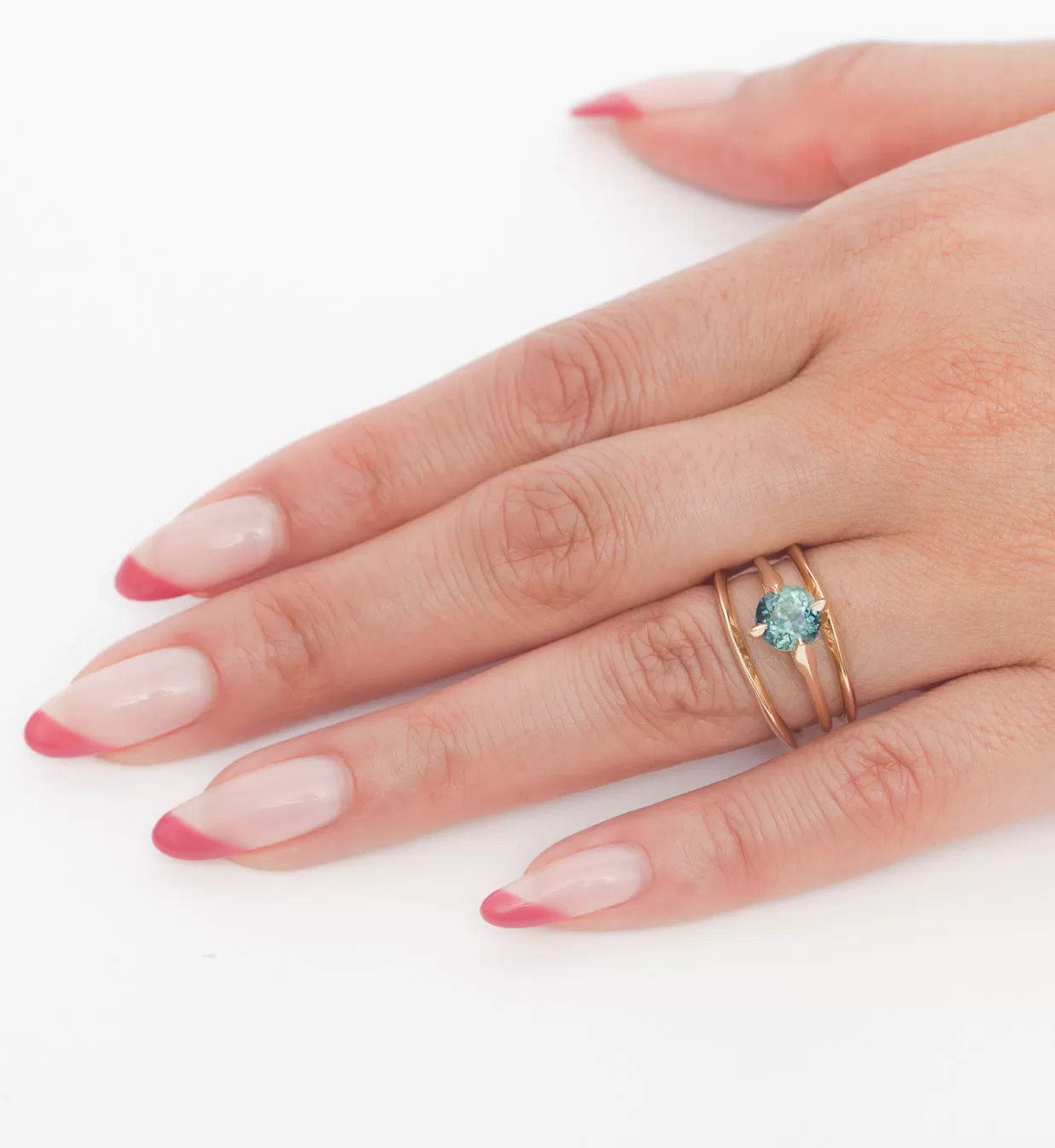 Blue-Green Sapphire Minimalist Rise Ring