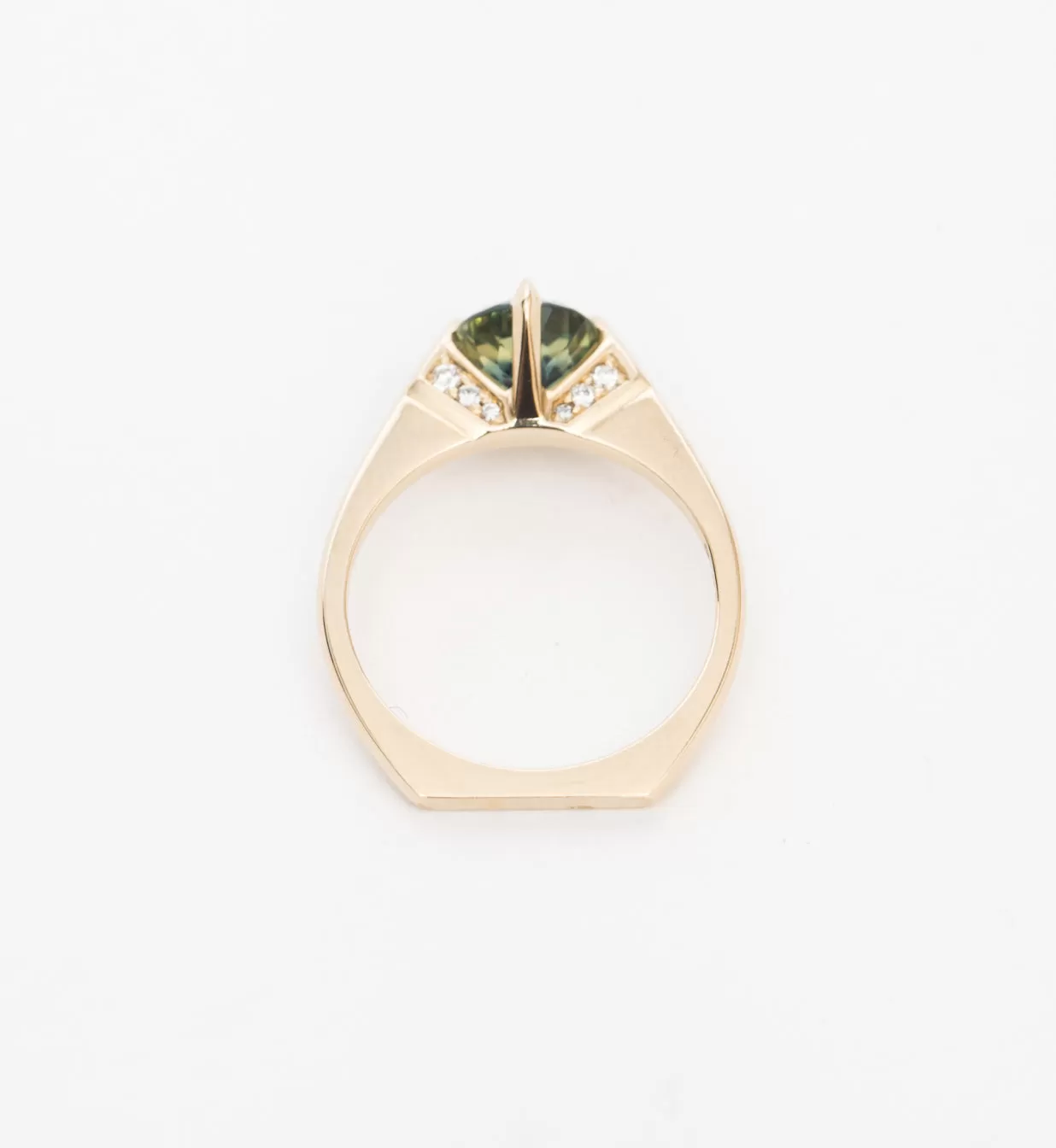 Blue-Green Sapphire Minimalist Rise Ring