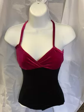 Body Wrappers Velvet Black & Fuchsia Crossover Cami Ballet Leotard Ladies Small