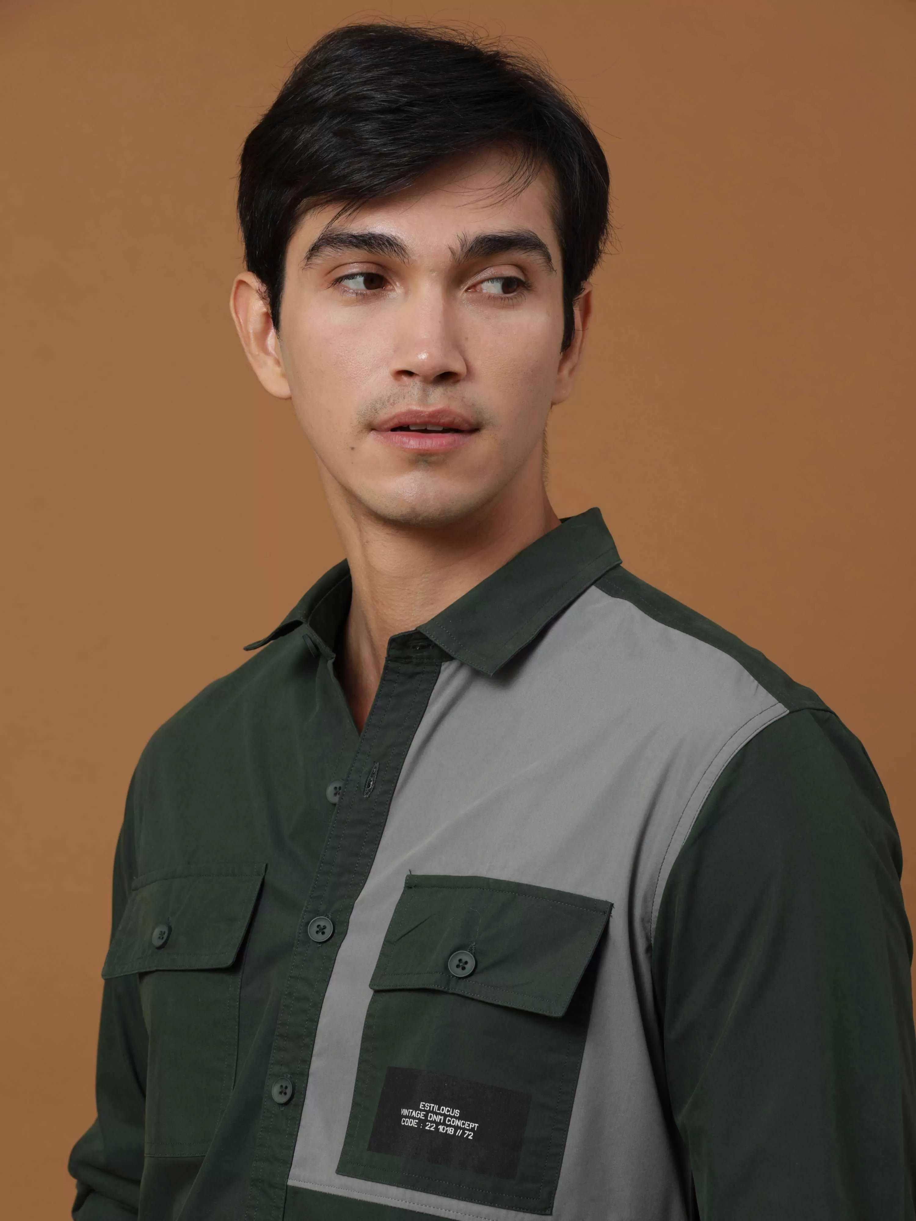 Bottle Green Contrast Patch Cargo Full Sleeve Shirt