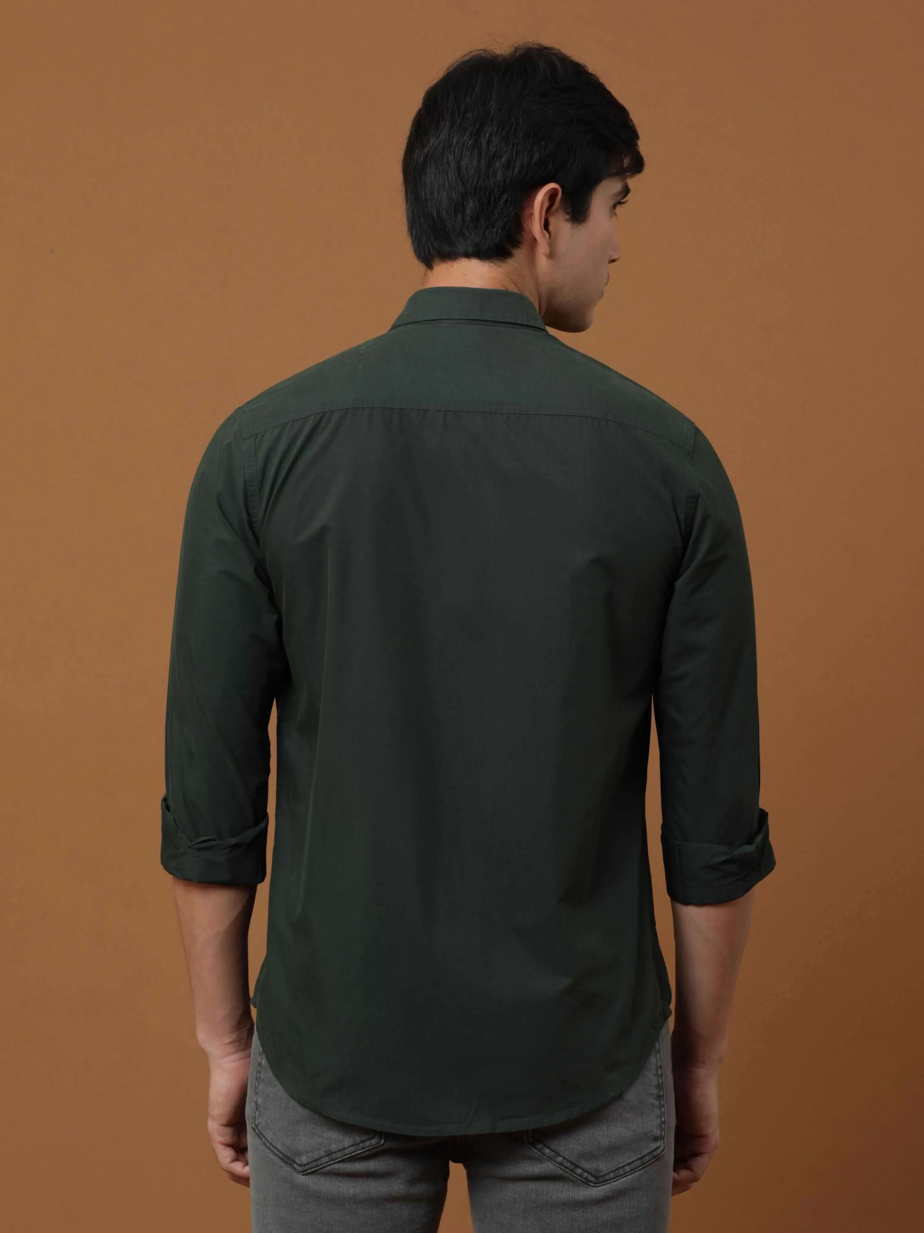 Bottle Green Contrast Patch Cargo Full Sleeve Shirt