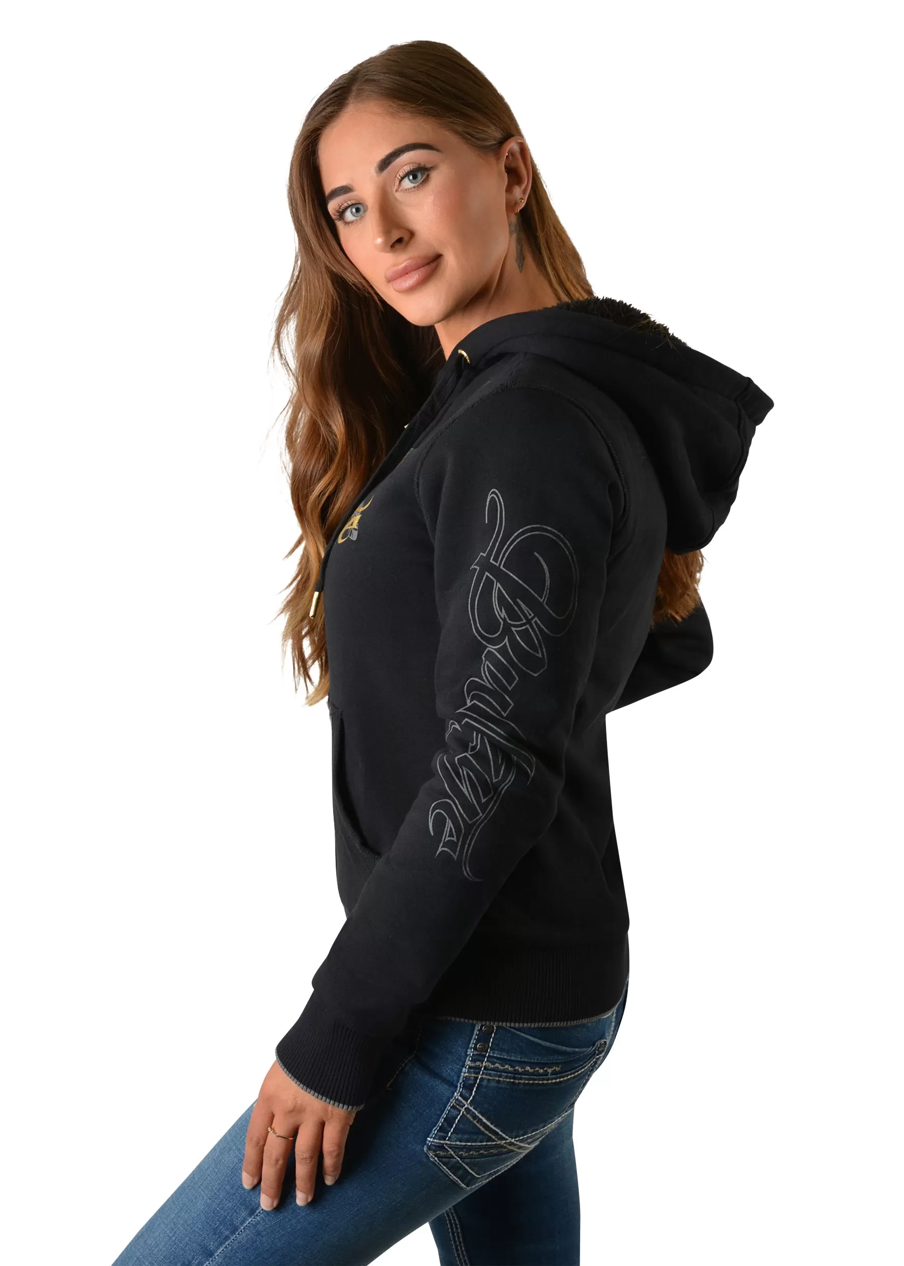 Bullzye Ladies Free Spirit Zip Hoodie - Black - B2W2701147- On Sale