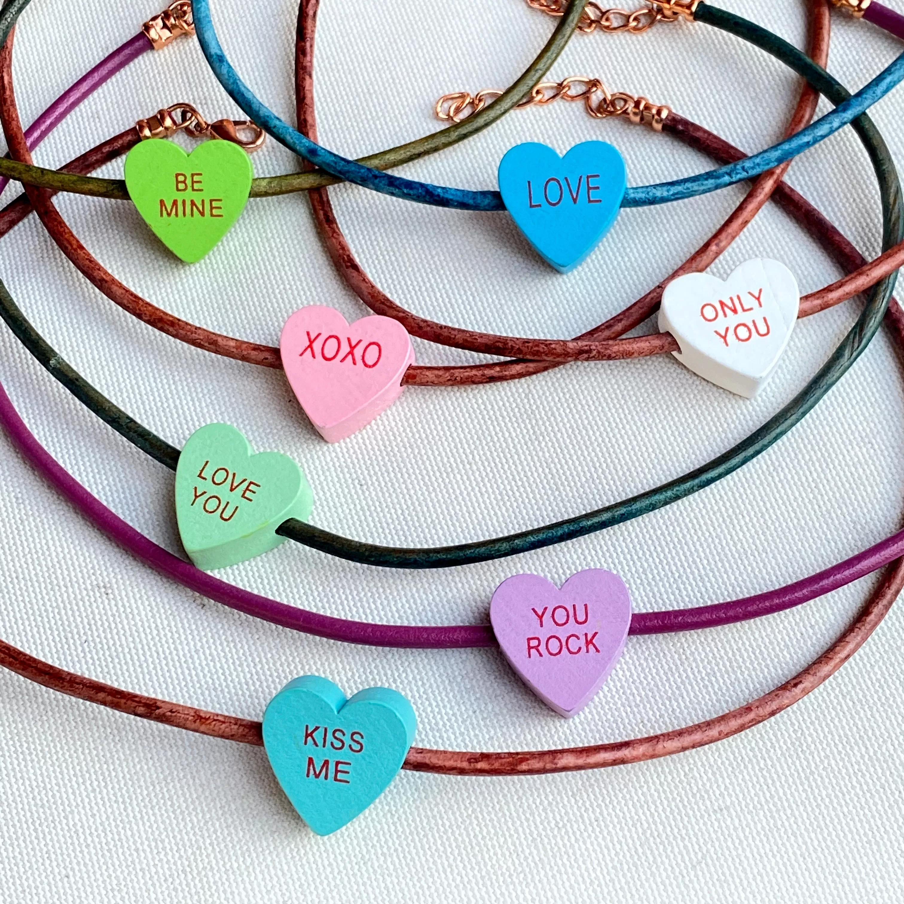 Candy Heart Valentine's Phrase Leather Necklace