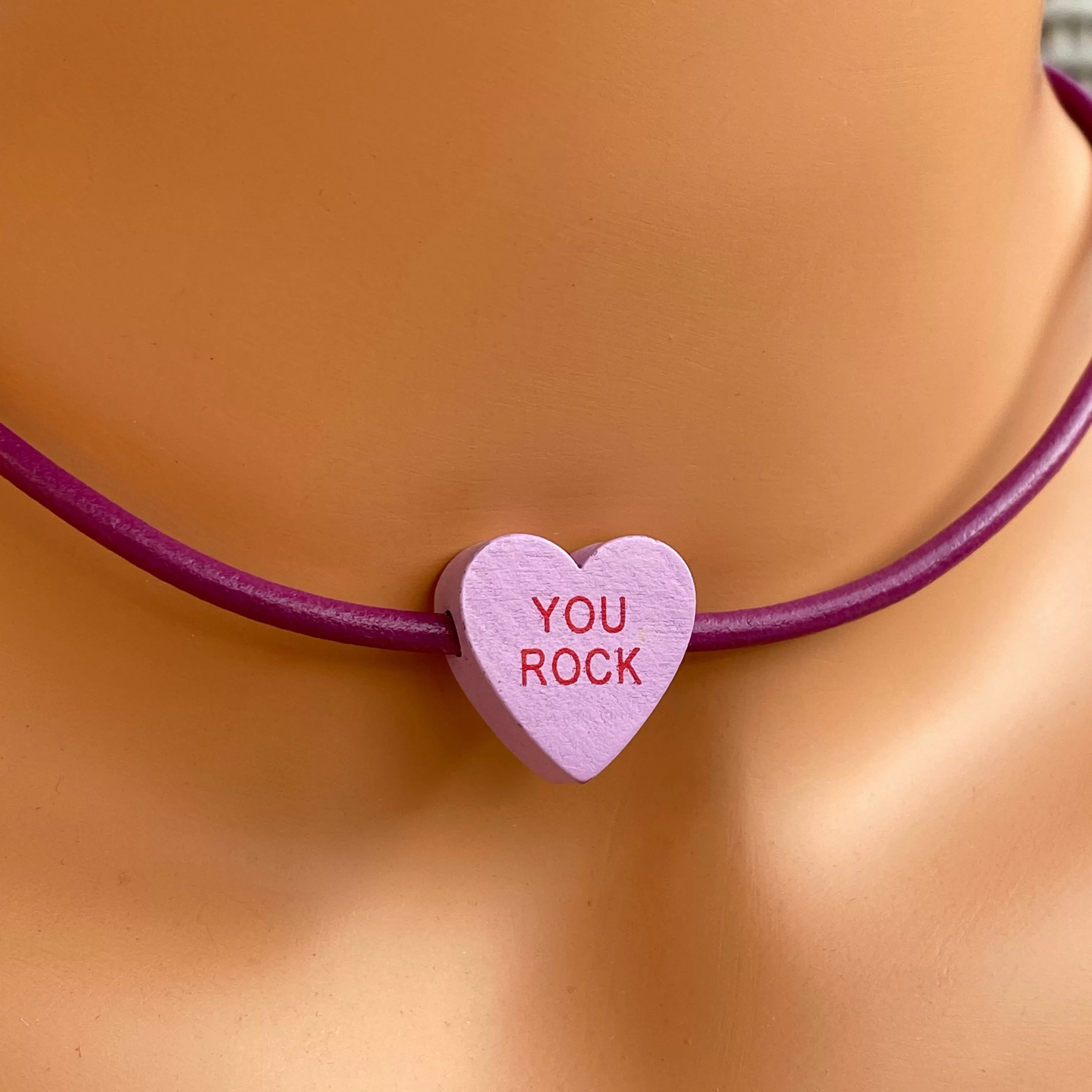 Candy Heart Valentine's Phrase Leather Necklace