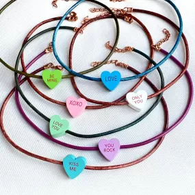 Candy Heart Valentine's Phrase Leather Necklace