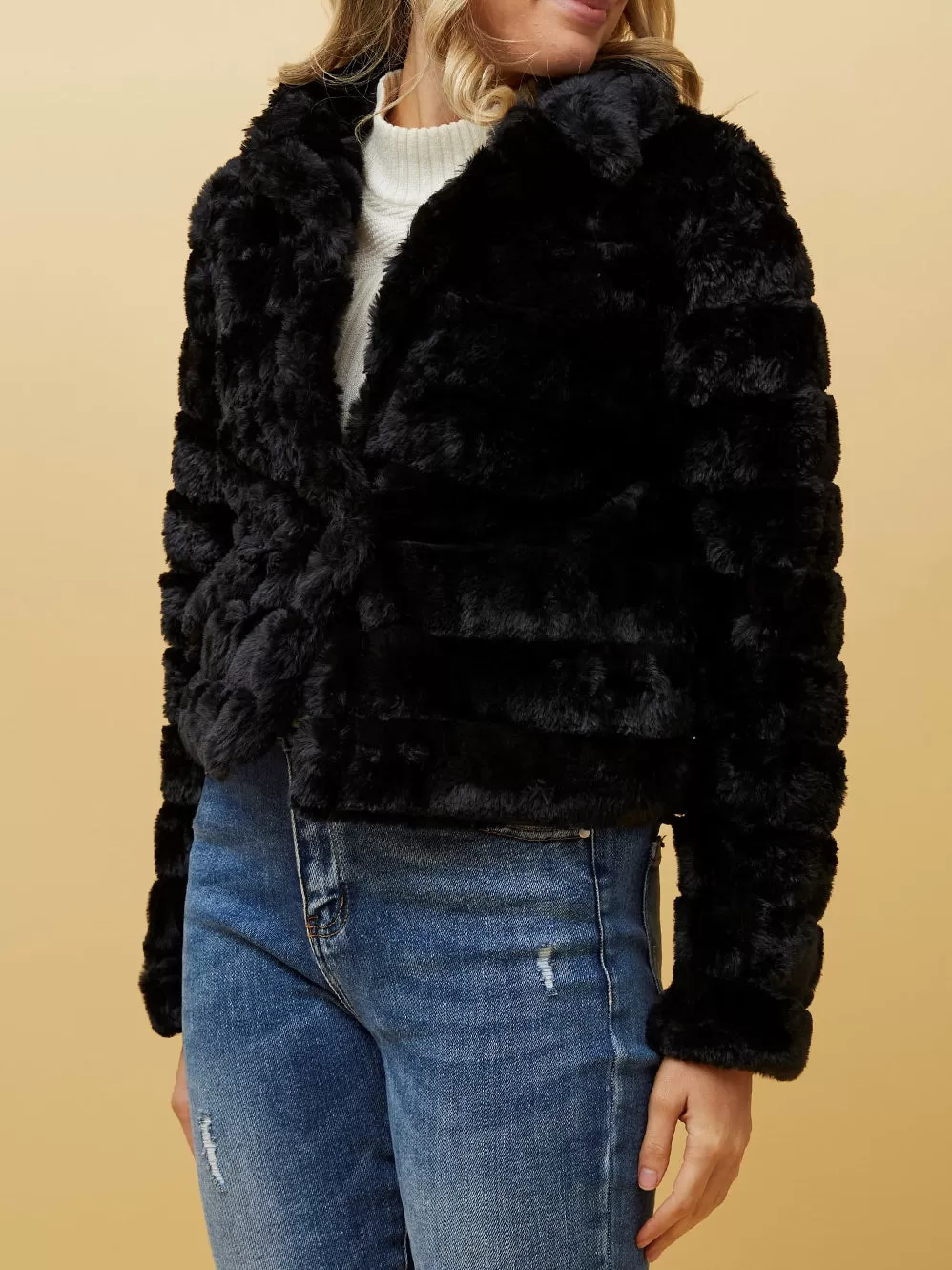 CAROLINE K MORGAN FAUX FUR CROP JACKET