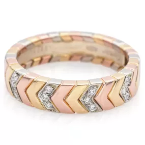 Cartier Chevron Diamond 18K Multi-Tone Gold Band Ring Size 53