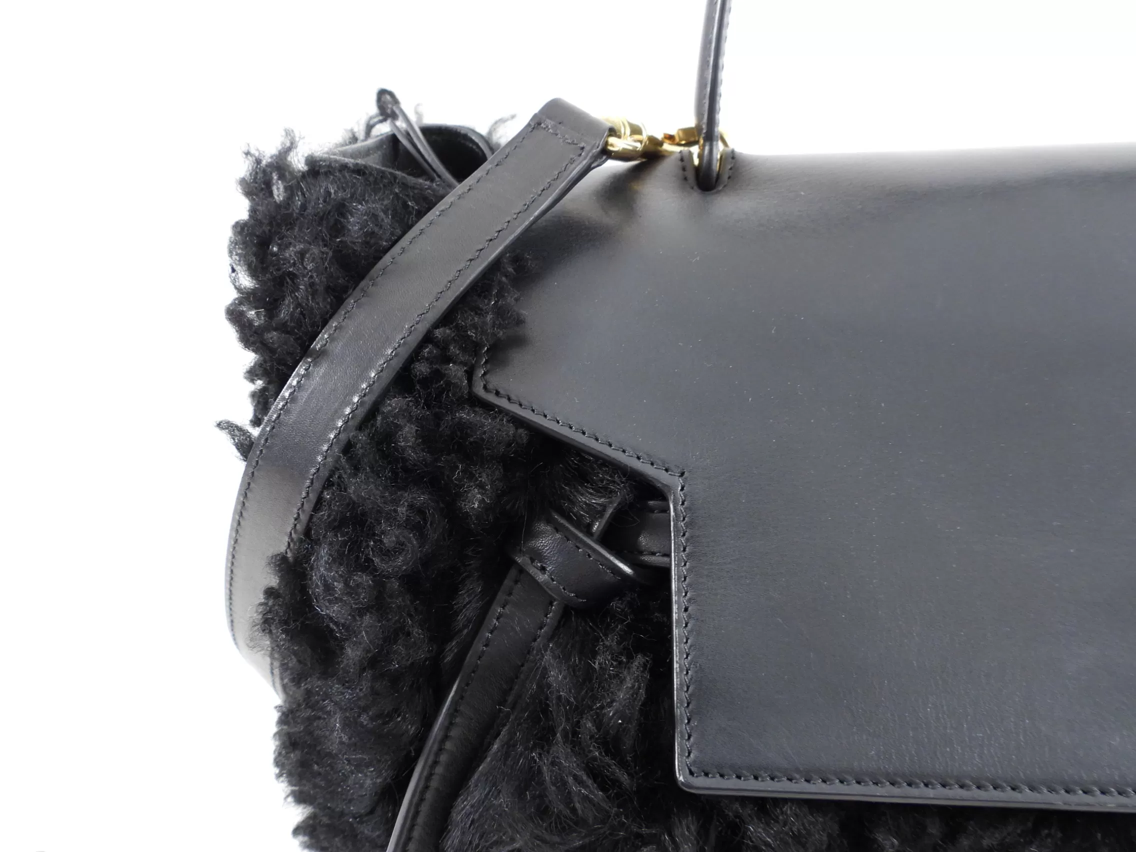 Celine Black Shearling Belt Bag