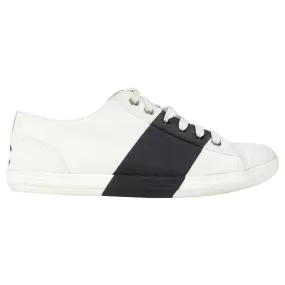 Chanel White and Black Stripe Canvas Flat Sneakers - 36