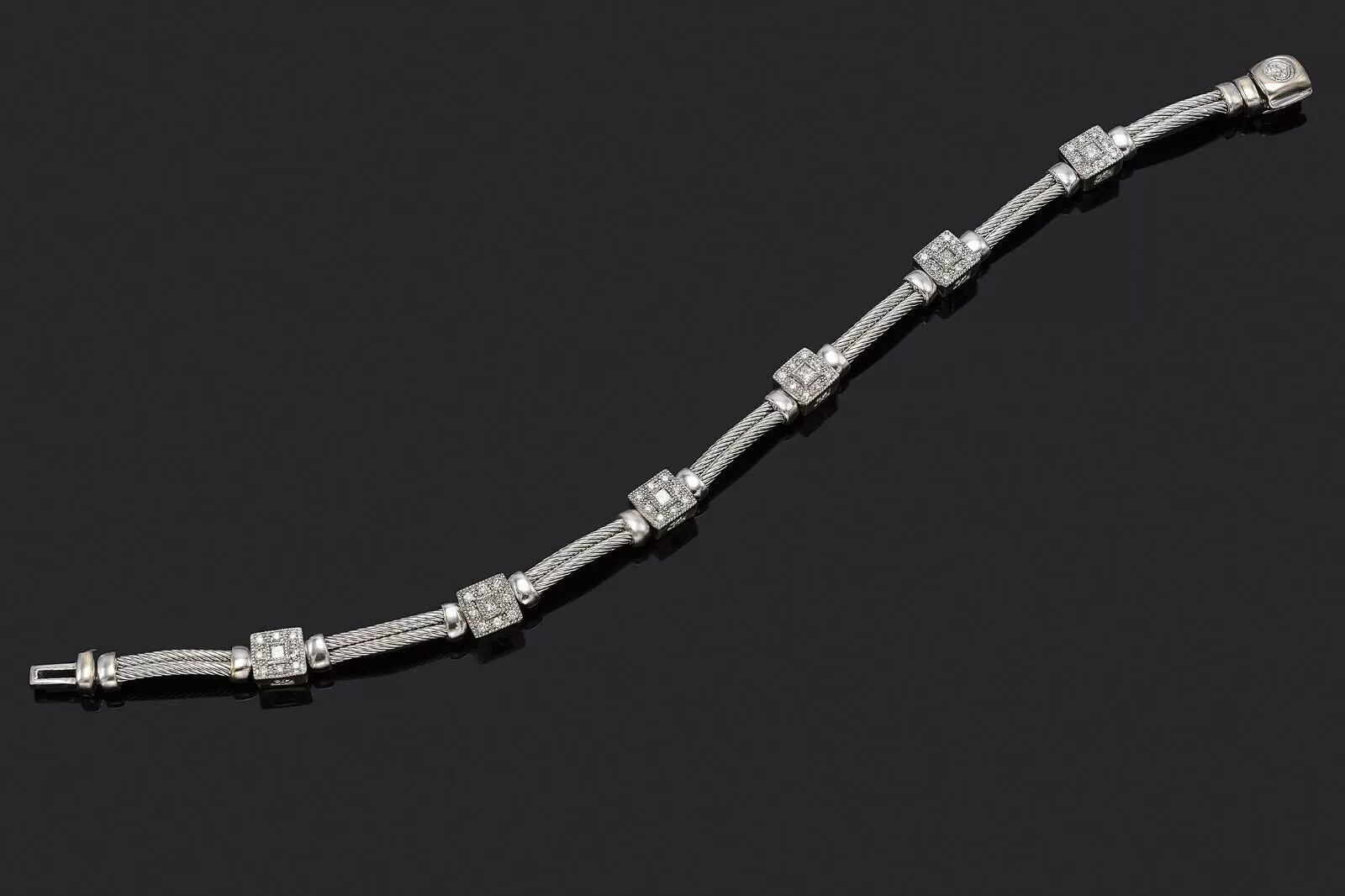 Charriol 18K White Gold 0.50TCW Diamond Flamme Blanche Cable Bracelet