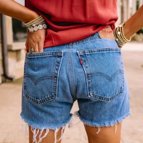 Chelsea High Rise Upcycled Denim Cut Off Shorts