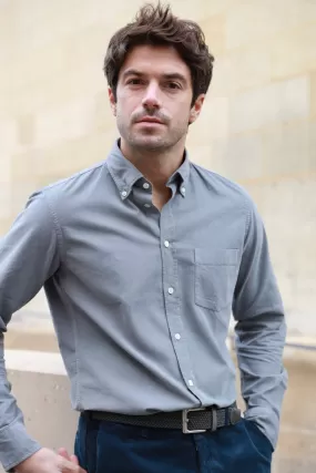 Chemise Clovis col boutonné en velours - Gris