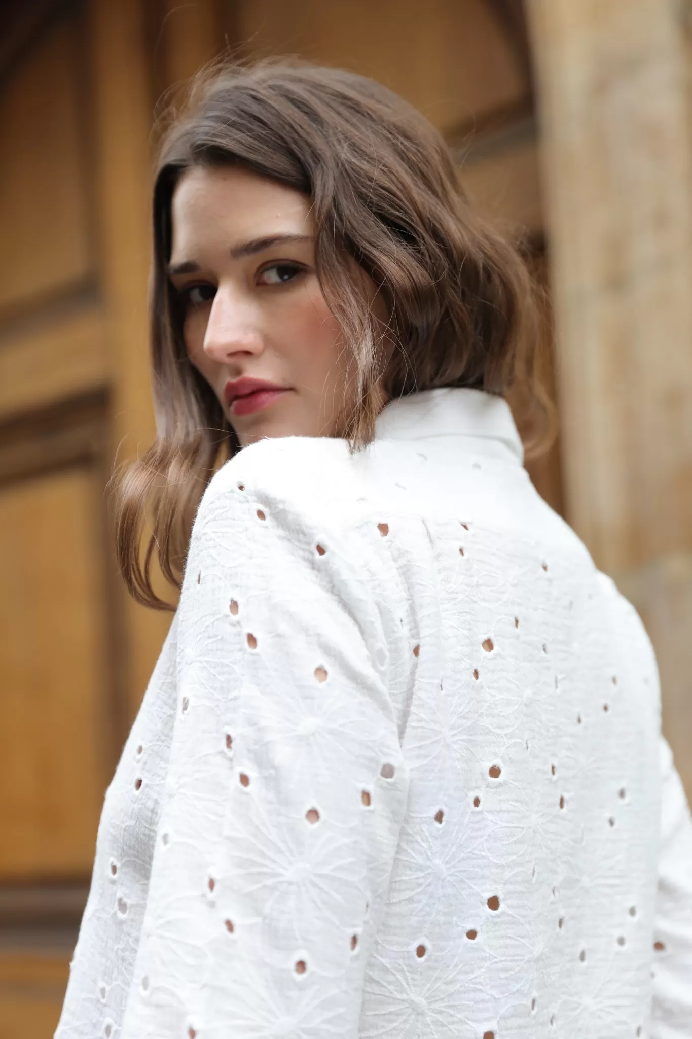 Chemisier Canelle à dentelle en gaze de coton - Blanc