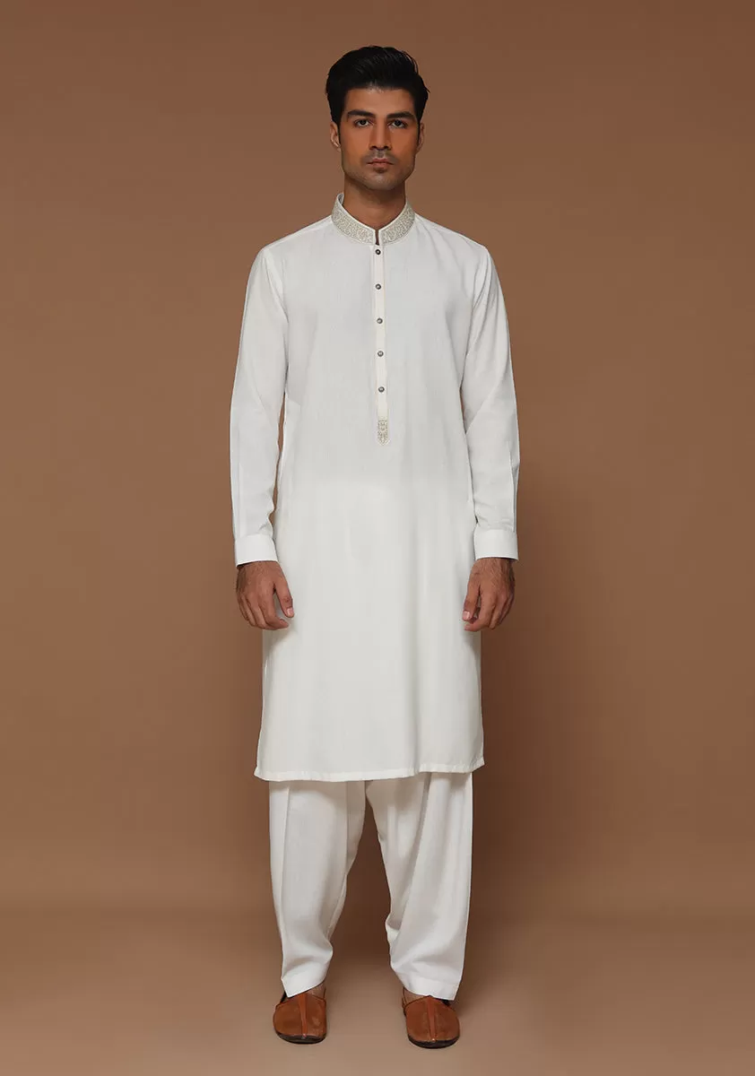 Classic Ayuthia Cloud Dancer Slim Fit Embroidered Suit