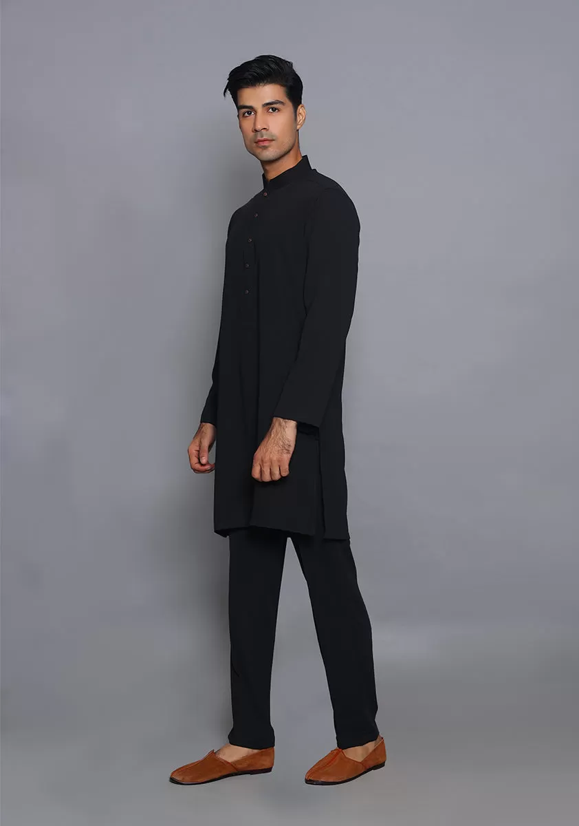 Classic Georgette Jet Black Slim Fit Plain Suit