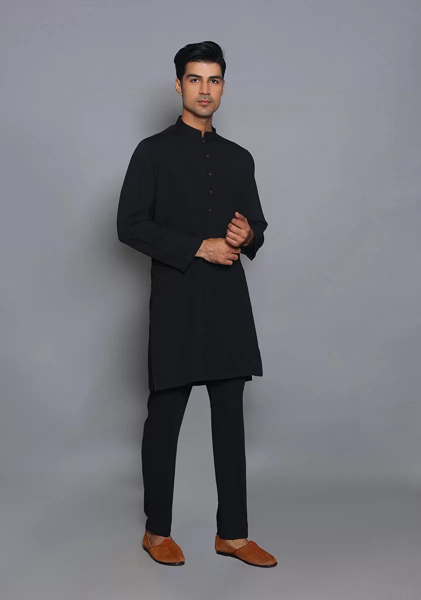 Classic Georgette Jet Black Slim Fit Plain Suit