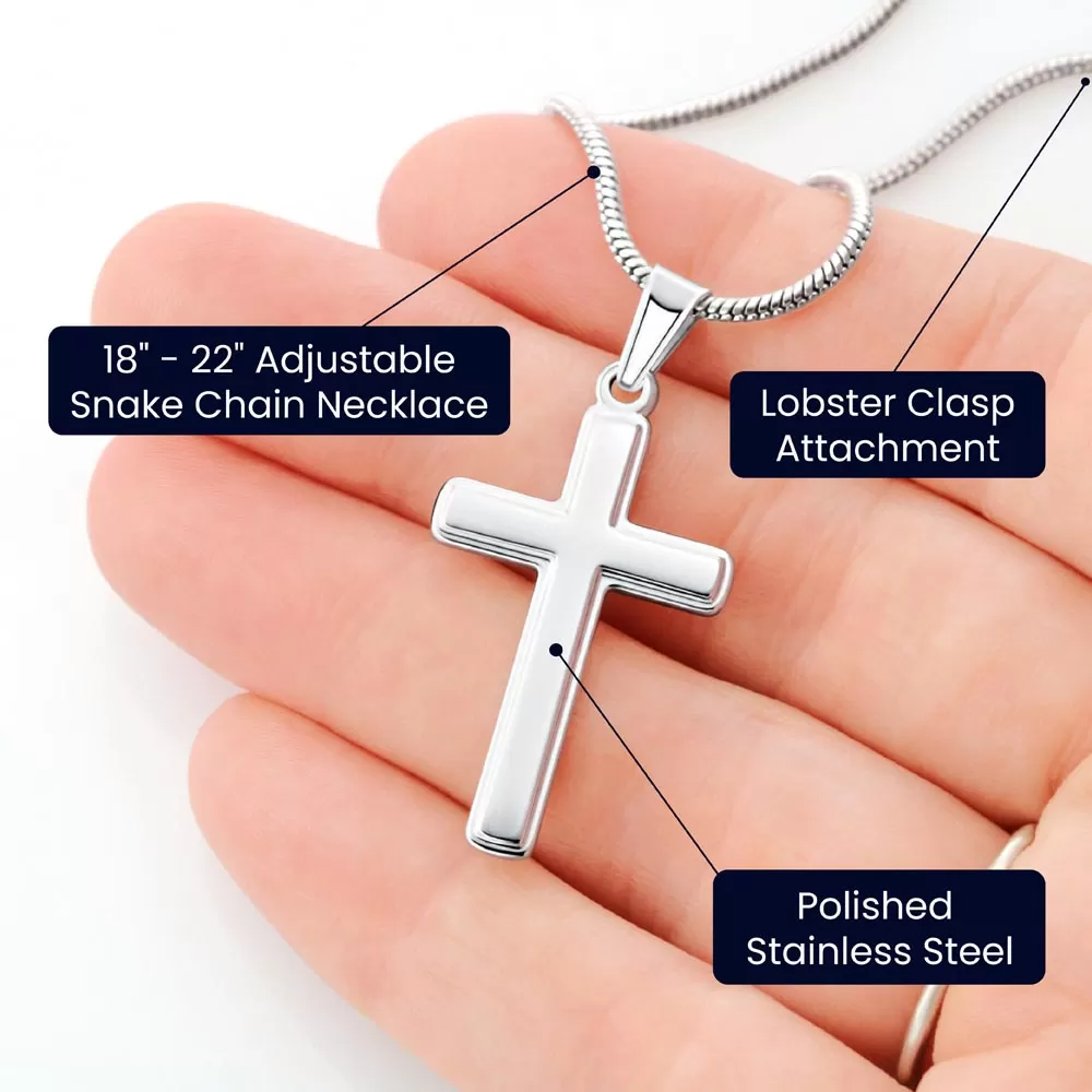 Confirmation Gift for Her, May Be Strong and Courageous Stainless Steel Cross Necklace