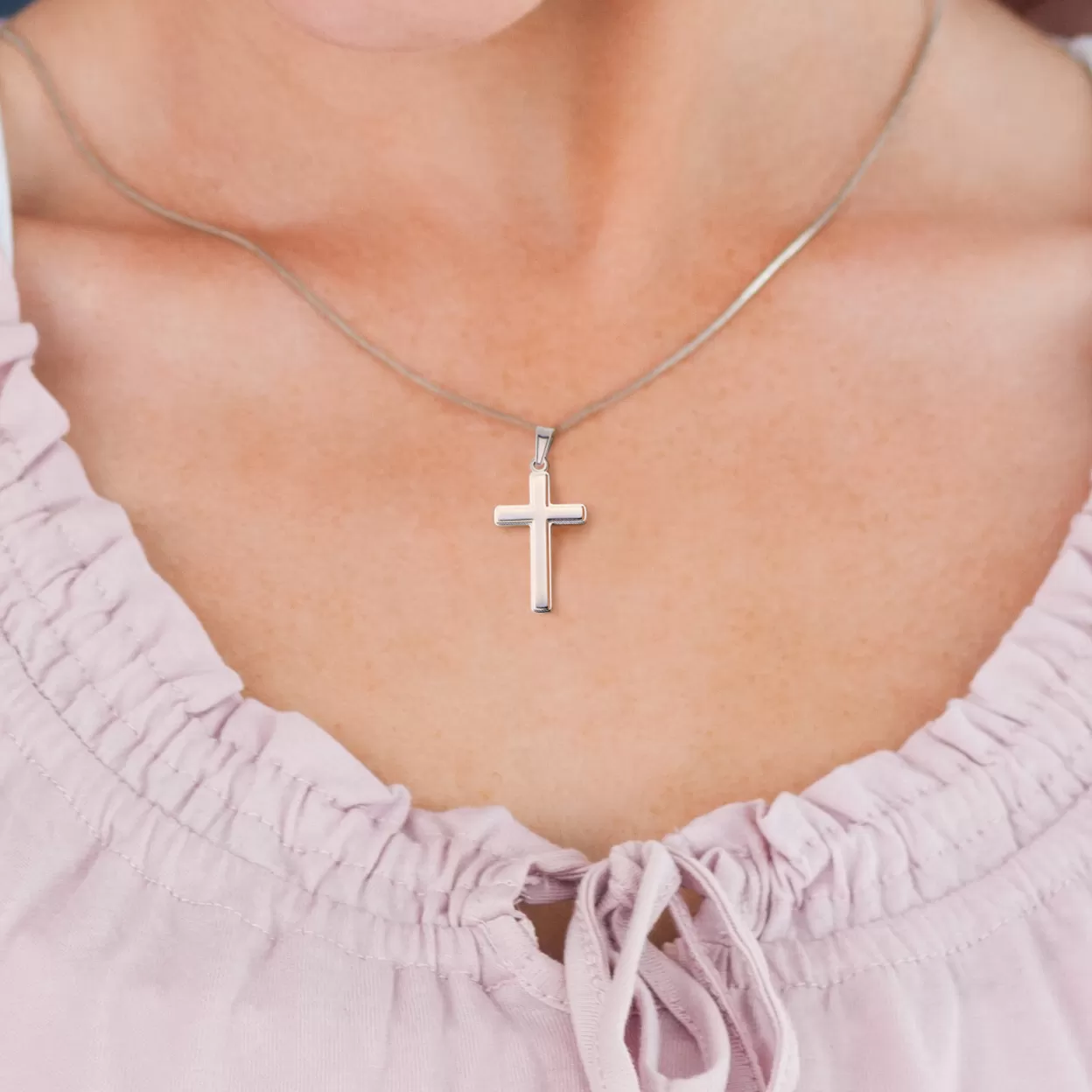 Confirmation Gift for Her, May Be Strong and Courageous Stainless Steel Cross Necklace