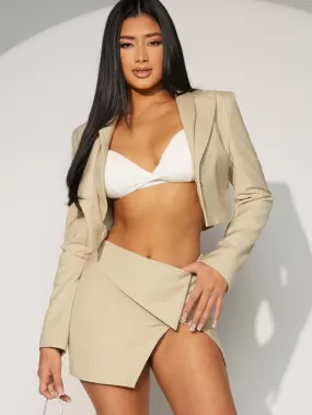 Crop Blazer Split Asymmetrical Mini Skirt Set