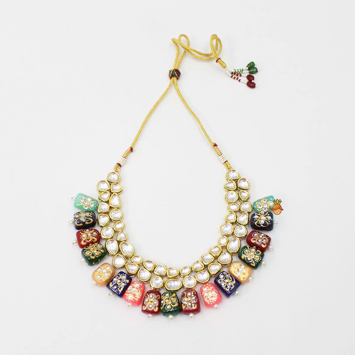 Decorative Multicolour Stones Embellished Necklace With Earrings