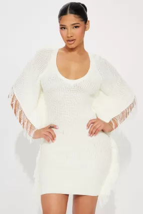 Dia Knit Solid Fringe Mini Dress - White