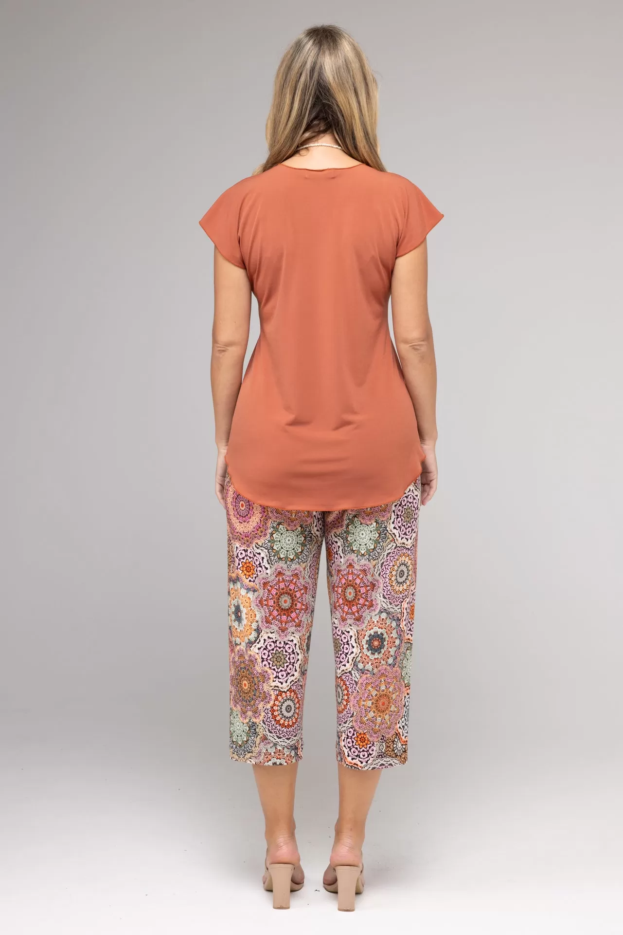 Doily Print 3/4 Jersey Palazzo Pants