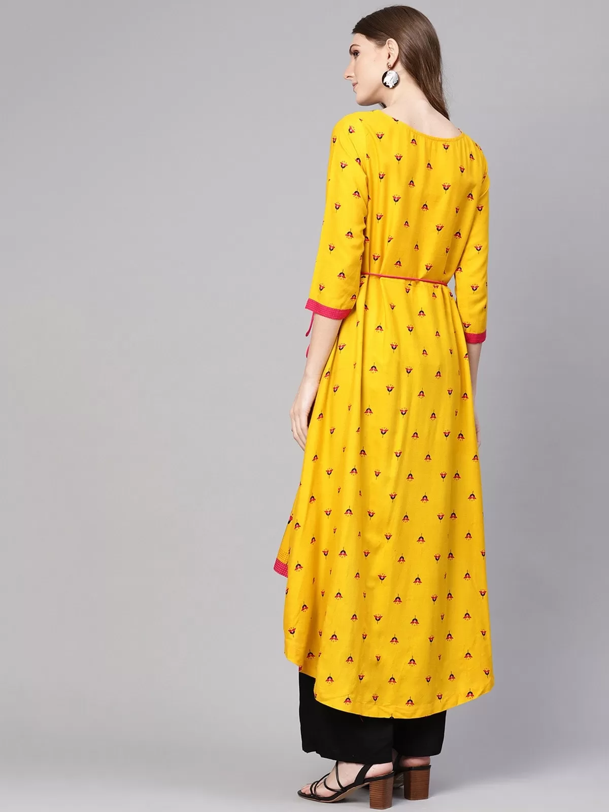 Dori Asymmetric Flamingo Printed Kurta