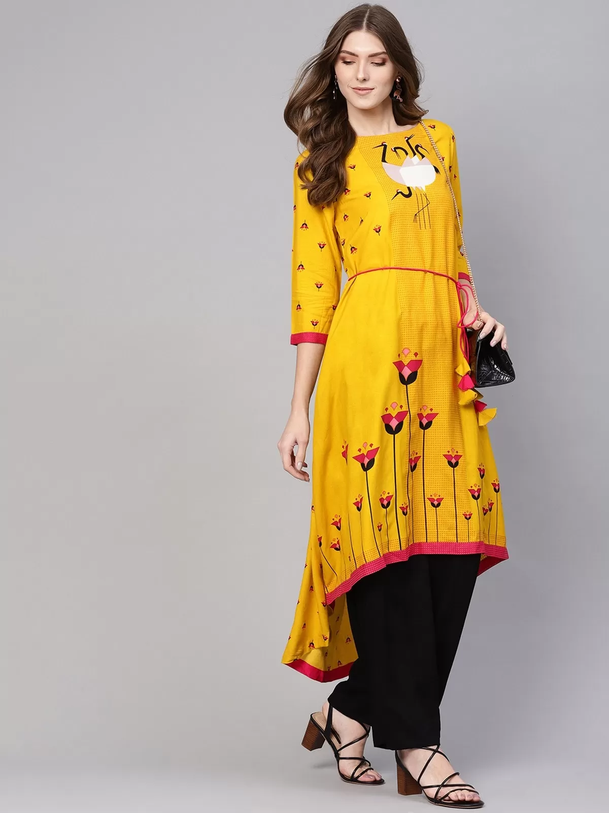 Dori Asymmetric Flamingo Printed Kurta