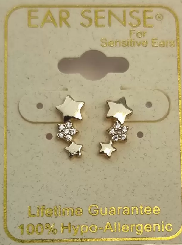 Ear Sense Earring CH285 Gold Crystal Triple Star Stud