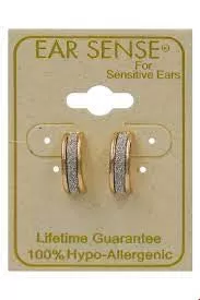 Ear Sense Earring F385, Gold with Glitter Huggins Stud