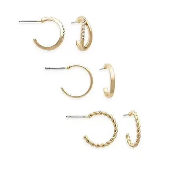 Ear Sense Gold Split/Plain/Rope Hoop Trio FC312