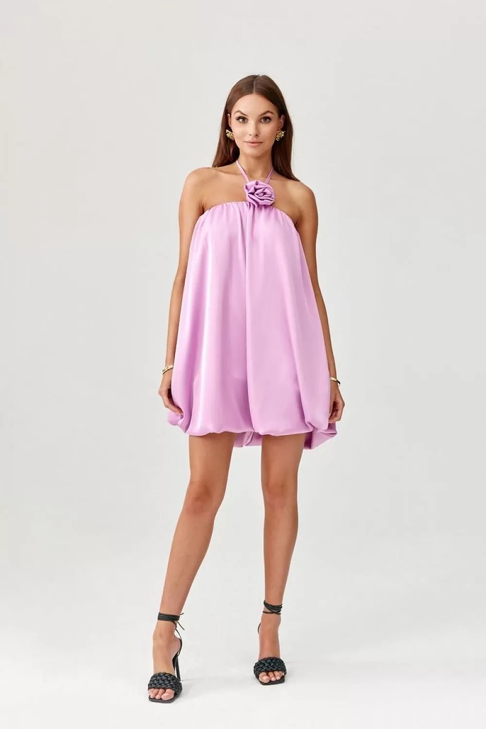 Elegant Satin Bombshell Cocktail Dress With Rose Detail